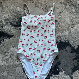 aerie White One-Piece Swimsuit with Red Cherry Print